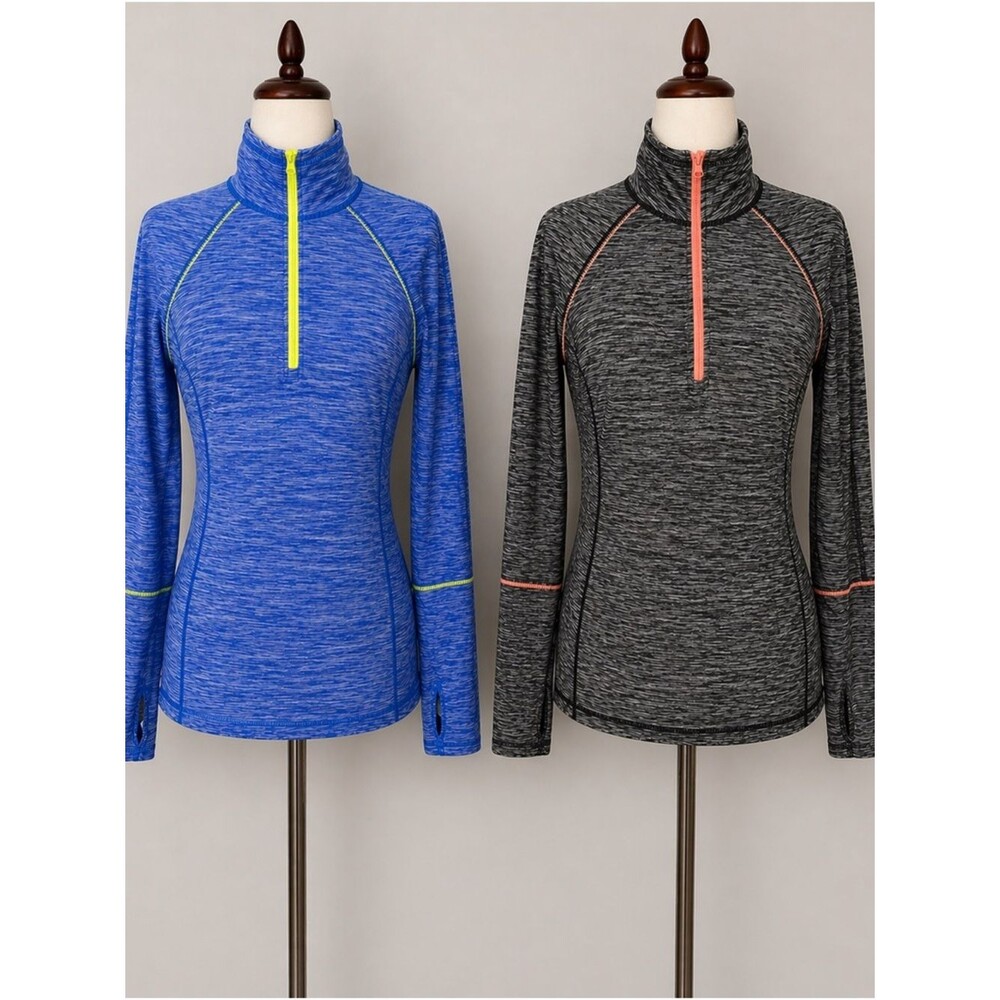 Bundle of 2 Women’s Athletic Quarter Zip Pullovers Blue Gray By Zella Studio M